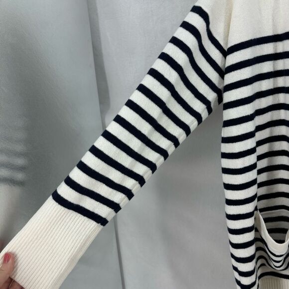 Loft women’s large white and navy striped knit cardigan traditional classic - Picture 6 of 9